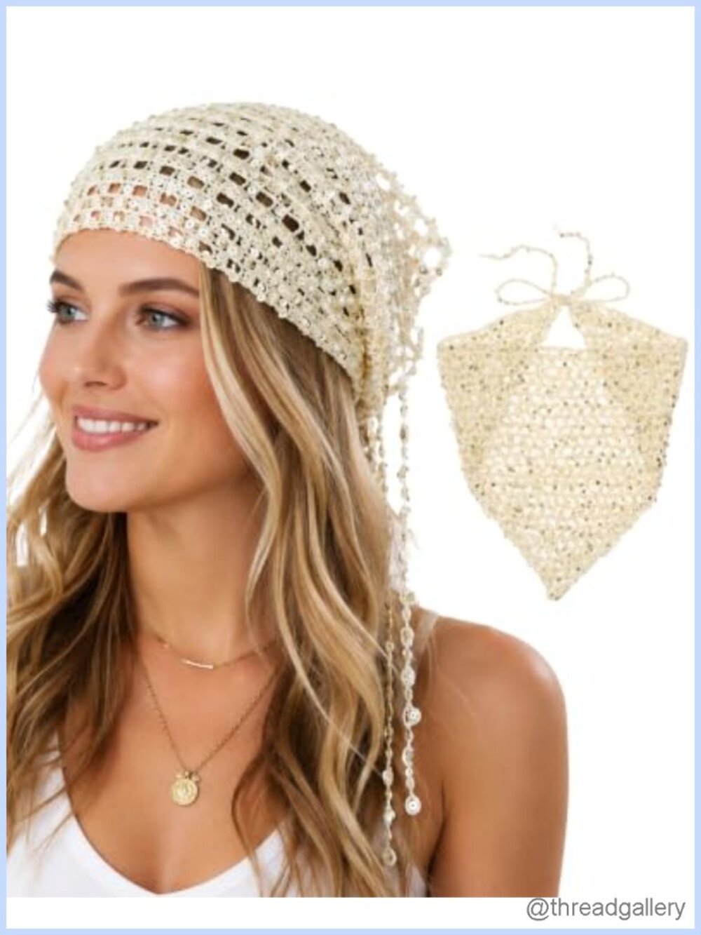 Sequin Crochet Hair Bandana Head Scarf for Women Adjustable Knit Headwrap